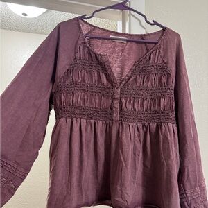 Lucky Brand Mauve Smocked Blouse
